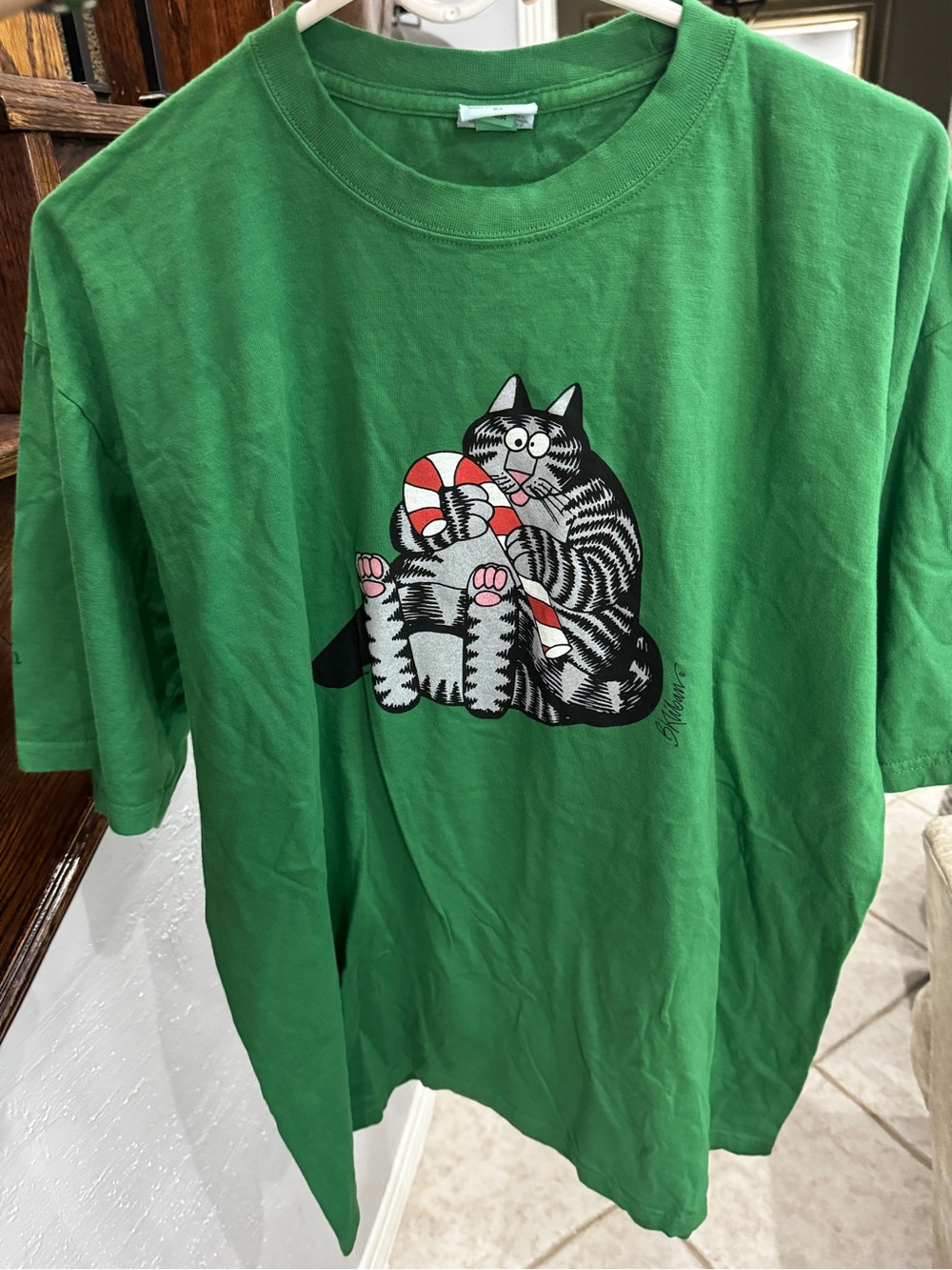 New B. Kliban Christmas Cat Candy Cane Crazy Shirts Hawaii Tee Wintergreen Dyed - Picture 11 of 11